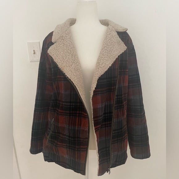 Volcom Plaid Sherpa Coat Women’s Size S - Picture 1 of 7